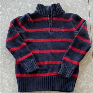 Polo by Ralph Lauren Navy and Red Striped Quarter-Zip Sweater